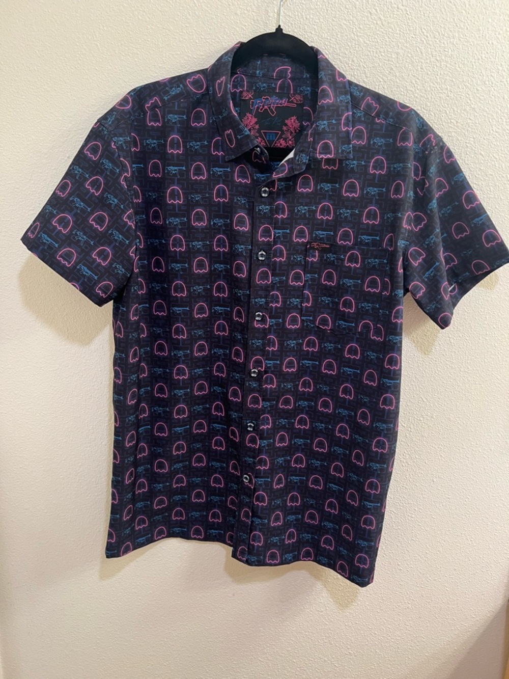 Retro Rifle Pac Man Button Down Shirt